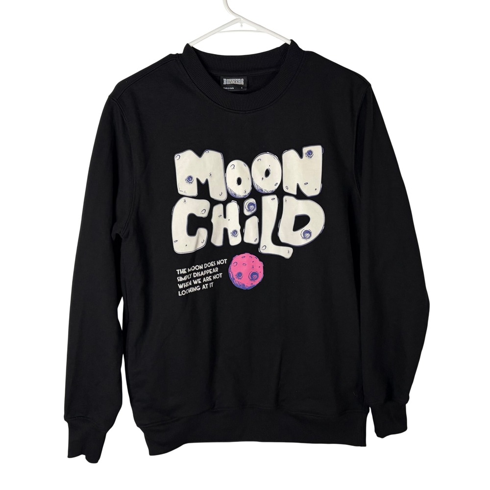 Bonkers Moon Child‎ Sweatshirt Black Graphic Crewneck Mens Small Pullover Fleece